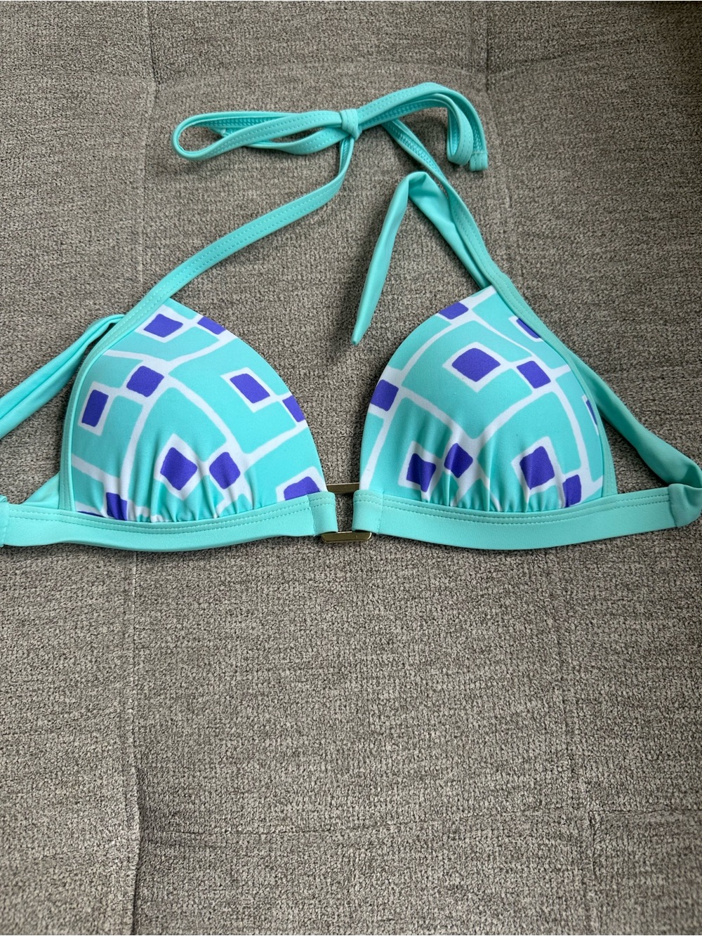 aerie Turquoise and Blue Geometric Halter Bikini Top